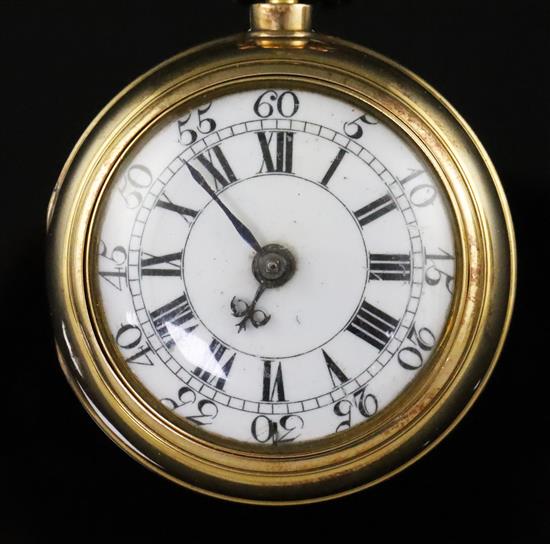 Delander, London, a George II gold pair-cased keywind cylinder pocket watch, No. 1245, the case dated 1741,
